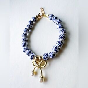 Blue and White Beaded Bracelet